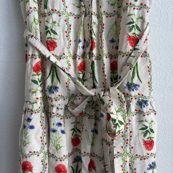 femme de lune Cream Tiered Floral Bohemian Midi Dress Ruffled Sleeve Tie Waist - Picture 4 of 9